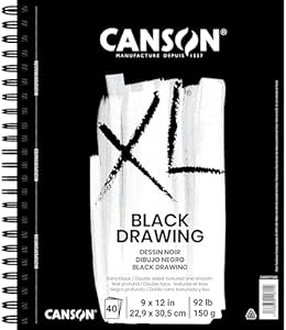 Canson XL Series Drawing Paper, Black, Wirebound Pad, 9x12 inches, 40 Sheets (92lb/150g) - Artist Paper for Adults and Students - Colored Pencil, Ink, Pastel, Marker Canson