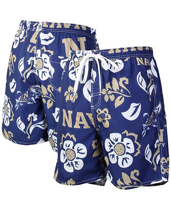 Men's Navy Navy Midshipmen Floral Volley Logo Swim Trunks Wes & Willy