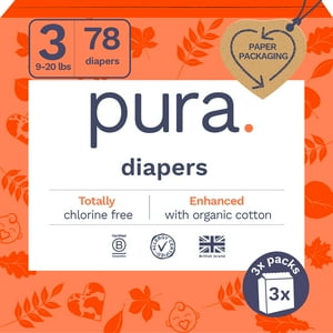 Pura Sensitive Soft Sustainable Baby Diapers Size 3, 78 Count (Choose Your Size and Count) Visit the Pura Store