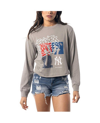 Женская серая укороченная футболка с длинным рукавом New York Yankees The Wild Collective