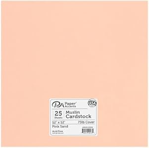 PA Paper Accents Muslin Cardstock 12" x 12" Apricot, 73lb Colored cardstock Paper for Card Making, Scrapbooking, Printing, Quilling and Crafts, 25 Piece Pack Accent Design Paper Accents