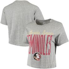 Женская серая серая серая футболка с рисунком для прессы Флорида State Seminoles Sanibel Knobi Crop T-Shirt Unbranded