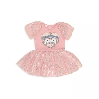 Для маленьких девочек &amp; Балетное платье в форме сердца единорога для маленькой девочки HUXBABY