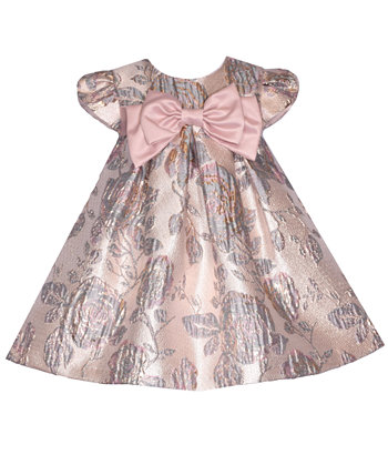 Платье металлик с короткими рукавами и цветочным принтом для маленьких девочек Bonnie Baby
