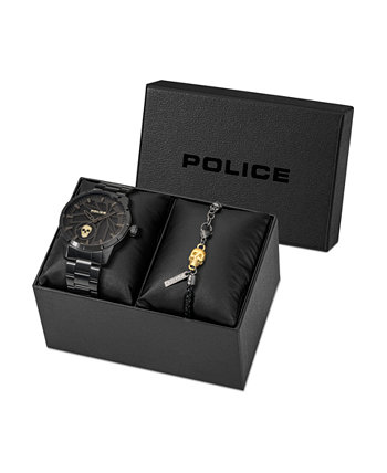 Мужская коллекция Neist, черный ремешок из разных материалов, часы и браслет 45 мм, подарочный набор, 2 предмета Police