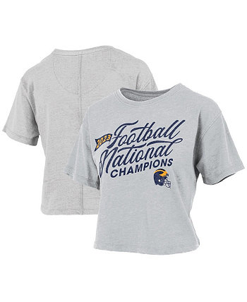 Женская серая рваная футболка до талии в винтажном стиле с изображением команды Michigan Wolverines College Football Playoff 2023 National Champions Pressbox