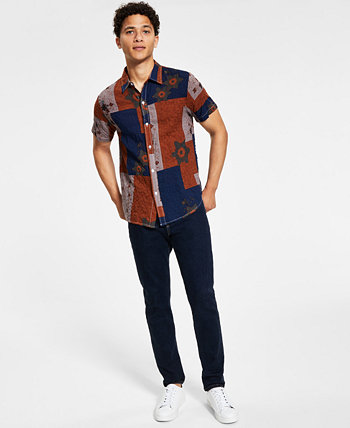 Men's Colorblocked Floral-Print Shirt Denim Bay