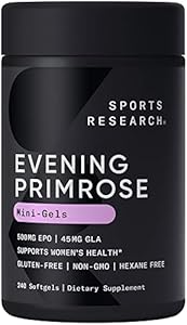 Sports Research Evening Primrose Oil (500mg) Cold-Pressed with No fillers or Artificial Ingredients, Non-GMO Tested - Gluten & Soy Free (240 Liquid Softgels (Жидкие мягкие капсулы)) Sports Research