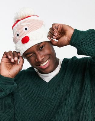 Красная рождественская шапка-бини с лицом Санта-Клауса Boardmans Boardmans