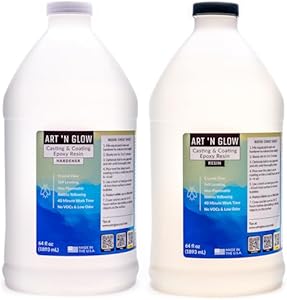 Epoxy Resin for Crystal Clear Casting & Coating – 1 Gallon Kit – UV Resistant, Non-Yellowing, Low Odor, Self-Leveling – Perfect for Art, Canvas, Tumblers, Jewelry, Molds, Wood, and Craft - Made in USA Art 'N Glow