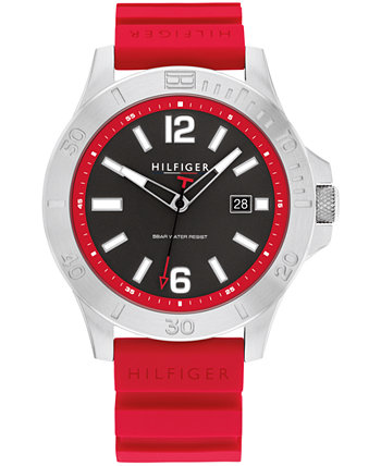Мужские кварцевые часы с красным силиконовым ремешком 46 мм Tommy Hilfiger