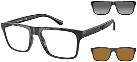 Emporio Armani Men's Ea4115 Prescription Eyewear Frames with Two Interchangeable Sun Clip-ons Rectangular Emporio Armani