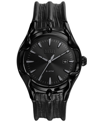 Мужские черные кожаные часы Vert с тремя стрелками и датой, 44 мм Diesel