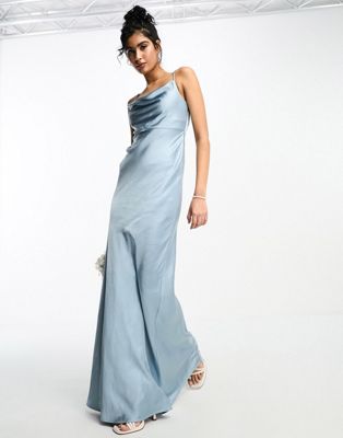 Атласное платье-комбинация с капюшоном и капюшоном Six Stories Bridesmaids пыльно-синего цвета Six Stories
