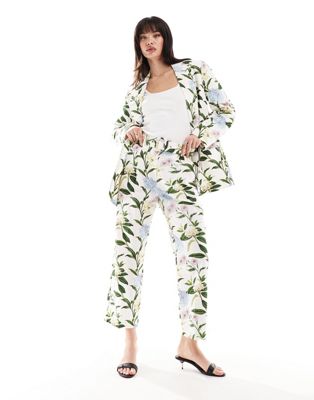 ASOS DESIGN tailored belted pants with linen in floral print ASOS DESIGN