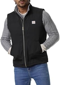 Men's Loose Fit Workwear Vest Fleece-Lined Durability Waterproof Mock-Neck Vest TUAOVA