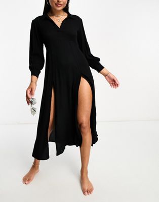 Черное пляжное платье-рубашка с разрезом Iisla & Bird Iisla & Bird