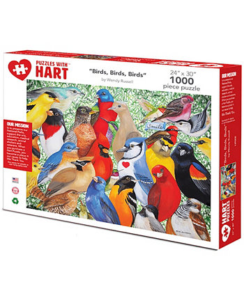 Birds 24" x 30" By Wendy Russell Set, 1000 Pieces Hart Puzzles
