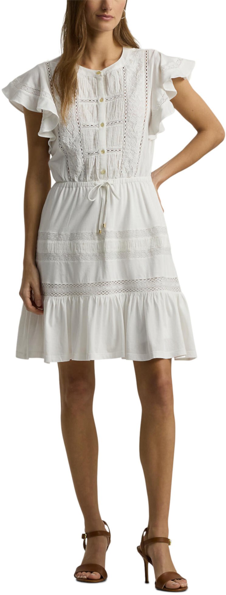 Lace-Trim Jersey Flutter-Sleeve Dress LAUREN Ralph Lauren