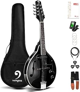 Vangoa Mandolin Instrument Mahogany Acoustic Electric A Style Mandolin Musical Instrument for Beginner Adults Teens Kids, Black Vangoa