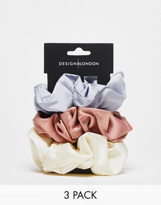 DesignB London pack of 3 satin scrunchies in pastel tones DesignB London