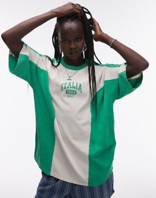 Topshop graphic washed vintage Italia sporty oversized tee in green TOPSHOP