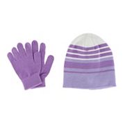 Grand Sierra Girl's 7-16 Striped 2-Piece Winter Beanie and Glove Set Grand Sierra