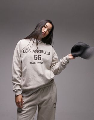 Толстовка оверсайз нейтрального цвета в винтажном стиле Topshop Los Angeles 56 — часть комплекта TOPSHOP