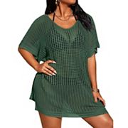 Women's Plus Size Suimsuit Cover Up Short Sleeve Hollow Out Swimwear Bathing suit Kojooin