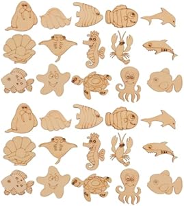 EXCEART 100pcs Marine Animal Wood Chips Mini Animals Natural Wood Slices Wood Earrings Fish Wood Sign Coastal Wood Cutout Unfinished Wood Slice Wood Khaki DIY Wooden Craft Wooden Pieces Exceart