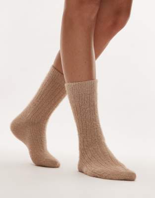 Topshop feather cozy socks in beige Topshop