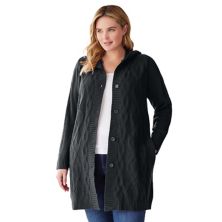 Woman Within Women's Plus Size Hooded Cable Cardigan Woman Within