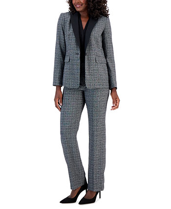 Костюм-брюки в клетку с контрастным воротником от Le Suit для женщин, размеры Regular и Petite Le Suit