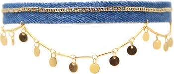 Ожерелье-чокер из джинсовой ткани с золотой цепочкой Ettika