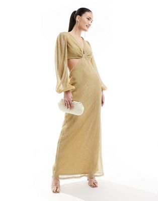 Золотистое плиссированное платье макси с объемными рукавами Pretty Lavish Pretty Lavish