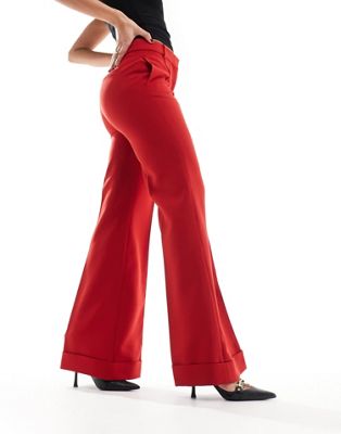 Mango pintuck tailored flare pants in red MANGO