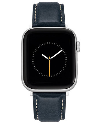 Темно-синий ремешок из гладкой натуральной кожи, совместимый с Apple Watch 42/44/45/Ultra/Ultra 2 WITHit