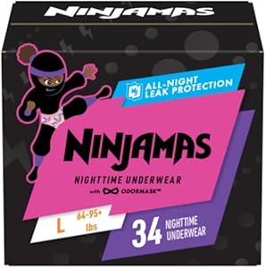 Pampers Ninjamas Nighttime Bedwetting Underwear Girls - Size L (64-125 lbs), 34 Count Ninjamas