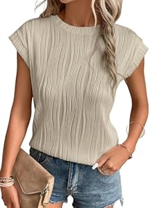 EVALESS Womens Short Sleeve Textured Tops Crewneck Knit Solid Loose Casual Basic T Shirts Tee Blouses Evaless