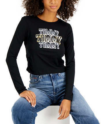 Женская футболка с фольгированным логотипом и сборками по бокам Tommy Jeans