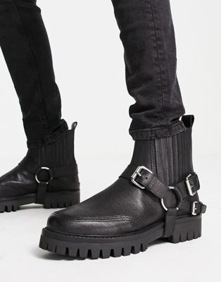 Черные кожаные ботинки челси со съемными ремнями ASRA bruno ASRA