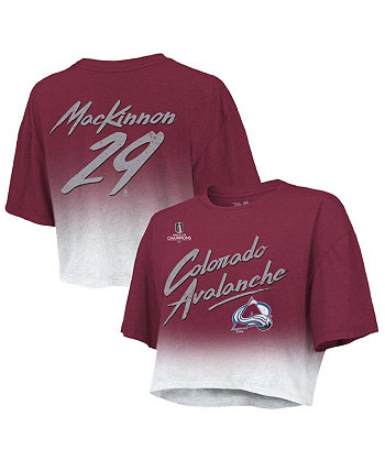 Женские нитки Nathan MacKinnon Burgundy Colorado Avalanche 2022 Stanley Cup Champions Dip Dye Boxy Crop T-shirt Majestic
