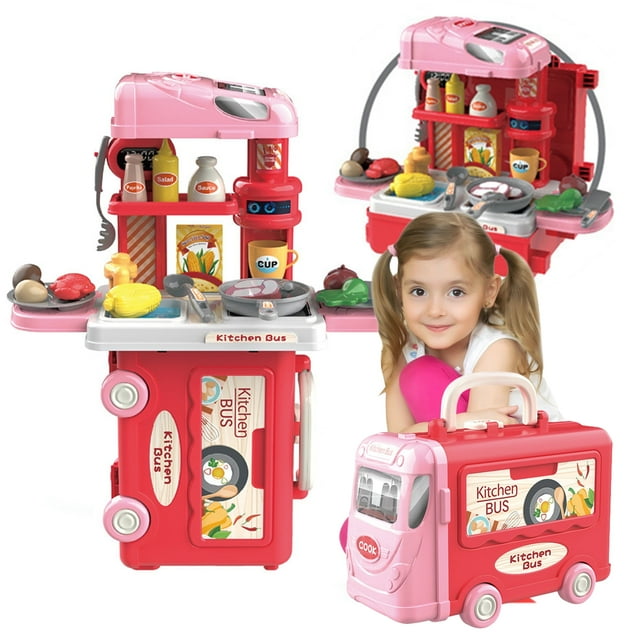 Adofi 3-in-1 Kids Kitchen Playset for Toddlers Girls, 36 PCS Kitchen Sets Pretend Play Food Toys for Kids Girls, Kitchen Accessories Set Play Kitchen Playset for Kid Toddler Adofi