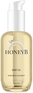 HoneyB Soothing Baby Oil with Almond & Coconut Oils for Increased Hydration - Clean and Plant-Based Baby Coconut Oil for Newborn, Baby Massage Oil, Coconut Baby Oil, 4oz HoneyB Kids