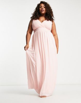 Шифоновое платье макси с запахом спереди и декорированной деталью на плечах TFNC Plus Bridesmaid нежно-розового цвета TFNC