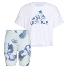 Комплект футболки и велосипедок adidas Boxy с рисунком для девочек 4–6 лет Adidas