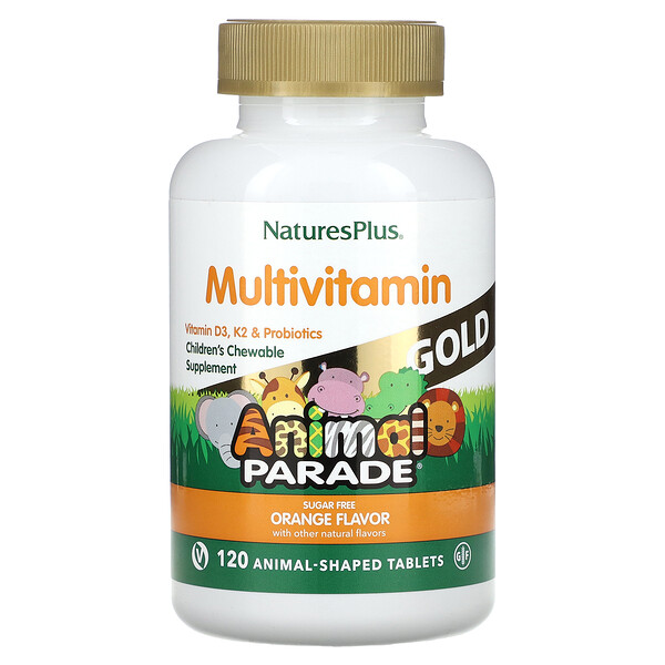 Source of Life, Animal Parade Gold, жевательная мультивитаминно-минеральная добавка для детей, апельсин, 120 таблеток в форме животных NaturesPlus