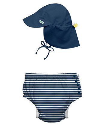 Подгузник для плавания на кнопках и шапочка с клапаном для мальчиков и девочек, набор из 2 предметов Green sprouts