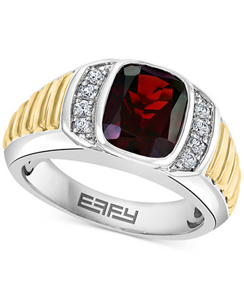 Мужское кольцо с гранатом-родолитом EFFY® (4 карата) и белым сапфиром (1/4 карата) из стерлингового серебра и 14-каратного золота EFFY Collection