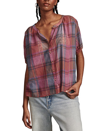 Women's Cotton Plaid Smocked-Shoulder Blouse Lucky Brand